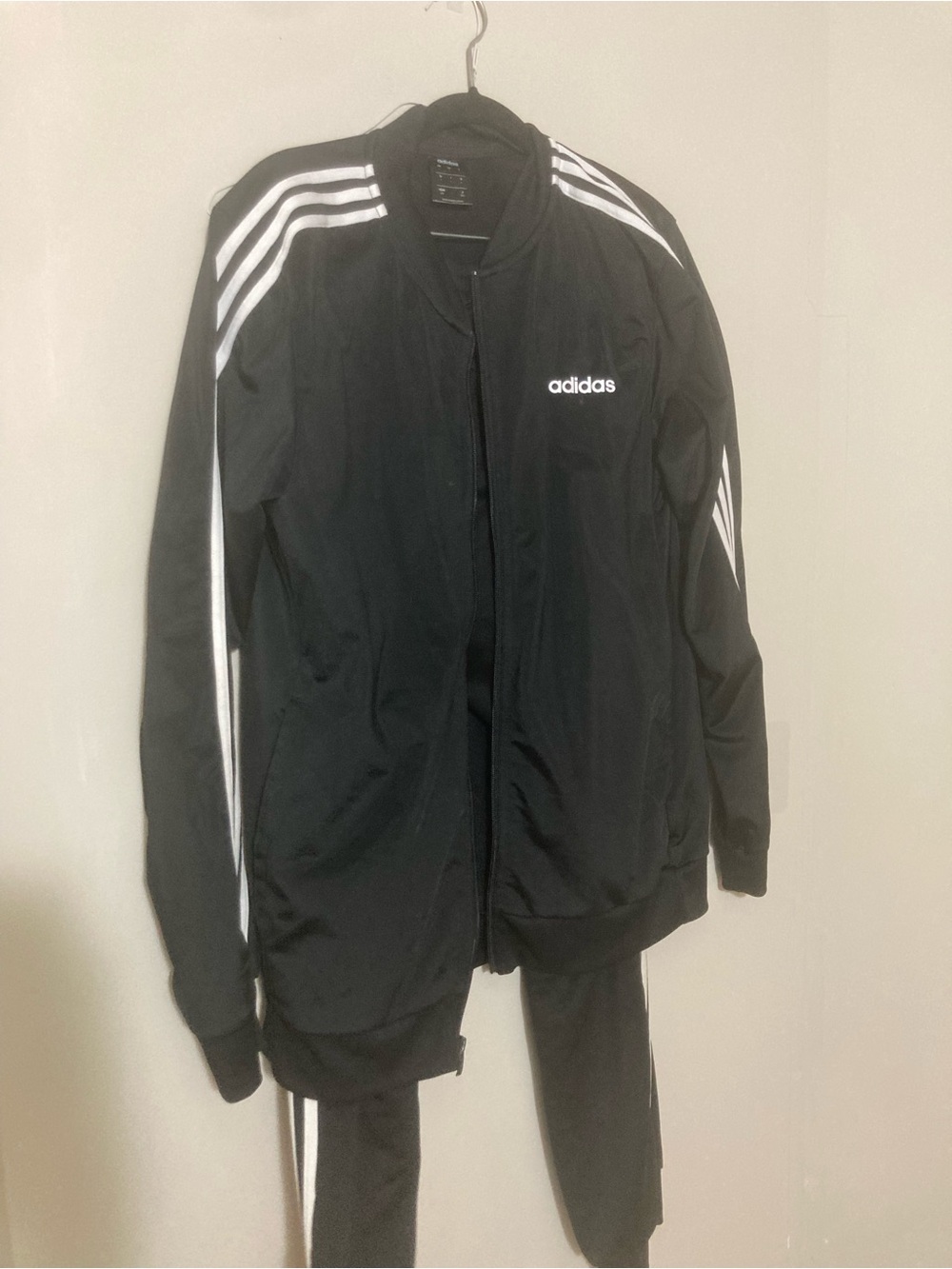 adidas Black Track suit with White Stripes
